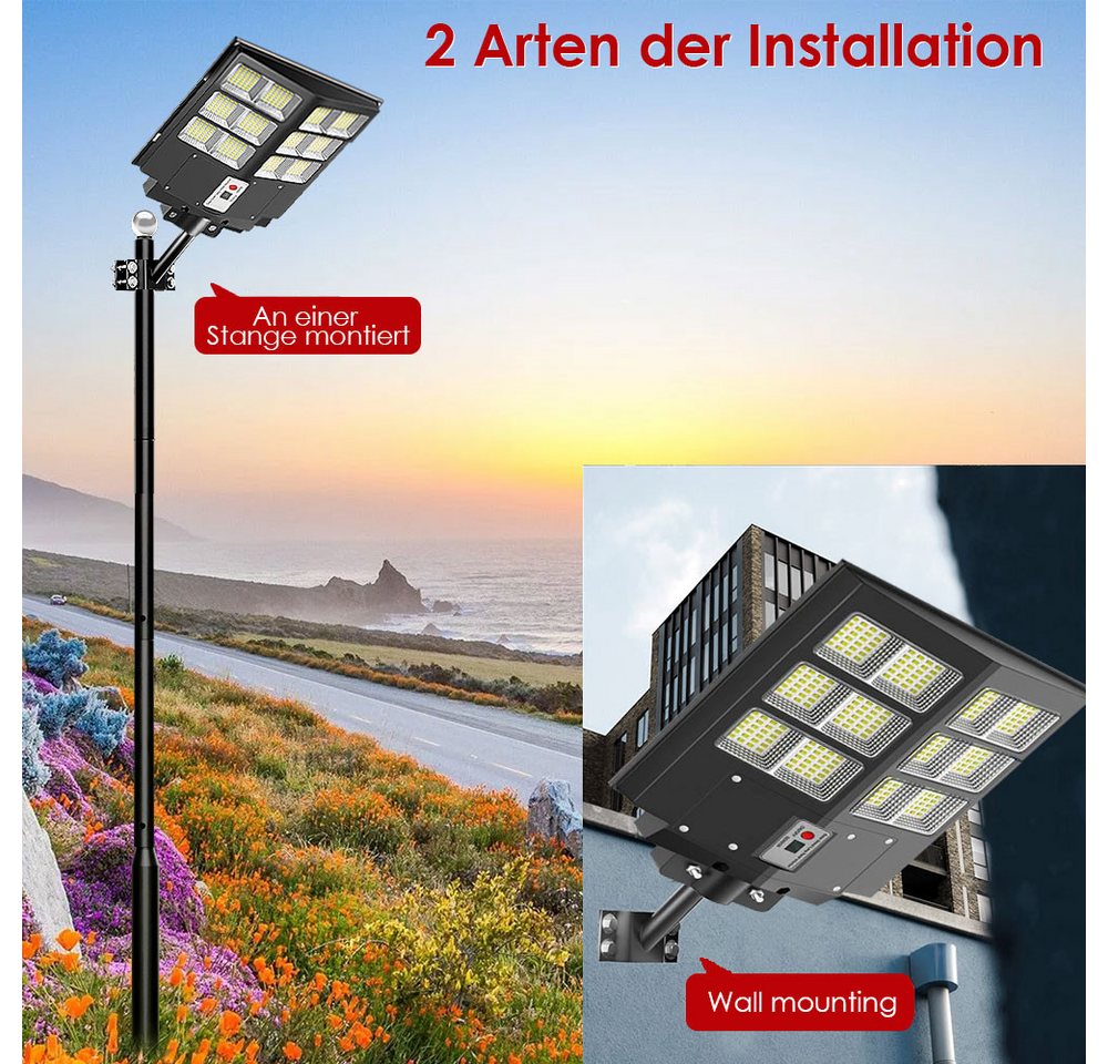 Rhein Beleuchtung LED Solarleuchte Solarleuchte Außen mit Bewegungsmelder 600W LED Straßenlampe, Mit Dämmerungssensor Timerfunktion, LED fest integriert, Kaltwe – Bild 3 von 5