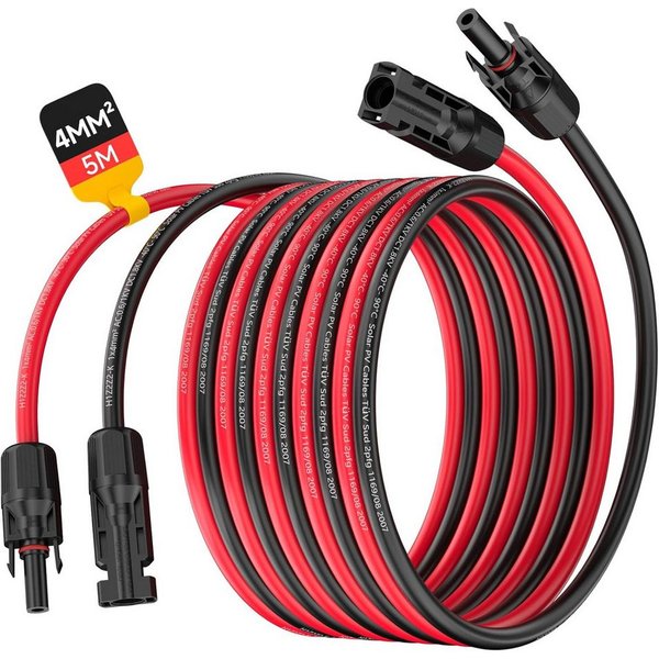 Rhein Beleuchtung Solaranlage 4 mm²/12AWG Solarkabel-Verlängerungskabel (mit Buchse und Stecker), 0 W, Hochreiner Kupferkern und PPE-Material, (Set, 1-St., sola