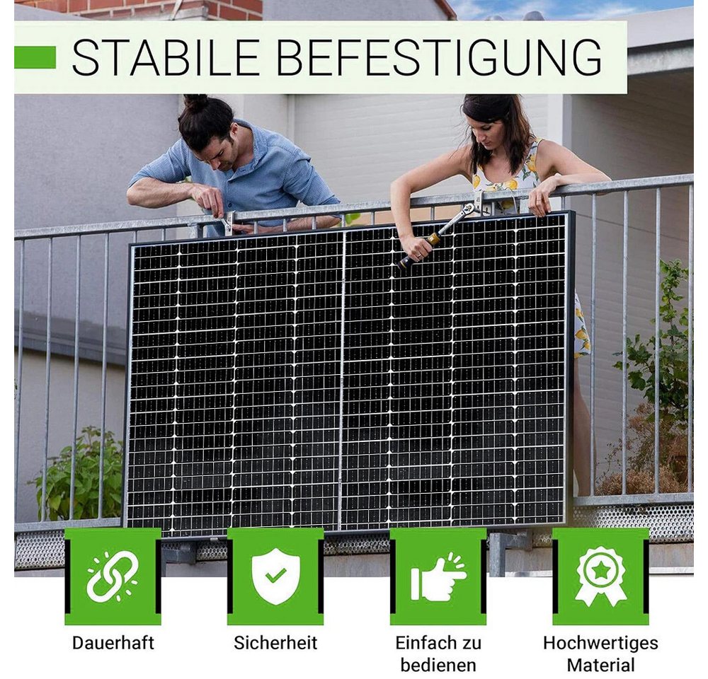 Rhein Beleuchtung Solarmodul-Halterung Einstellbare Solarpanel Halterung 114/118cm mit Balkonhaken, (bis 44 Zoll, Set, 4-tlg., Aus Edelstahl als Solarmodul Halt – Bild 2 von 5