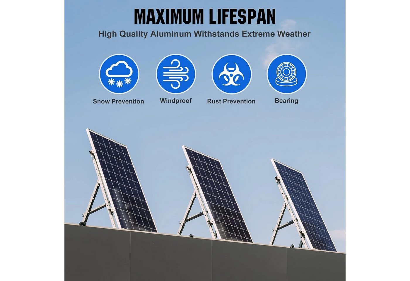 Rhein Beleuchtung Solarmodul-Halterung Einstellbare Solarpanel Halterung 114/118cm mit Balkonhaken, (bis 44 Zoll, Set, 4-tlg., Aus Edelstahl als Solarmodul Halt – Bild 3 von 5