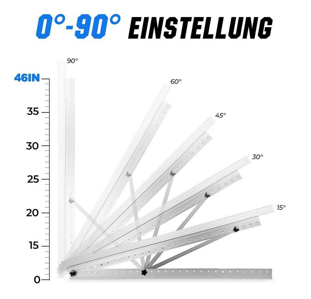 Rhein Beleuchtung Solarmodul-Halterung Einstellbare Solarpanel Halterung 114/118cm mit Balkonhaken, (bis 44 Zoll, Set, 4-tlg., Aus Edelstahl als Solarmodul Halt – Bild 4 von 5
