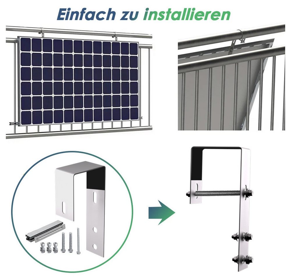 Rhein Beleuchtung Solarmodul-Halterung Einstellbare Solarpanel Halterung 114/118cm mit Balkonhaken, (bis 44 Zoll, Set, 4-tlg., Aus Edelstahl als Solarmodul Halt – Bild 5 von 5