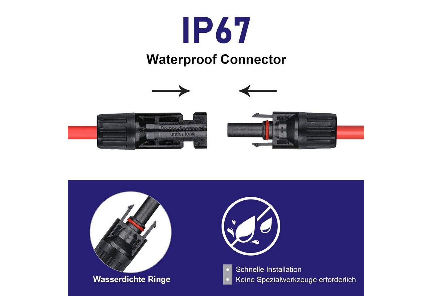 Rhein Beleuchtung Solarmodul Solarkabel, Verlängerungskabel mit Solarstecker (rot/schwarz, 6 mm), 0 W, Hochreiner Kupferkern und PPE-Material, (Set, 1-St., Geei – Bild 3 von 5