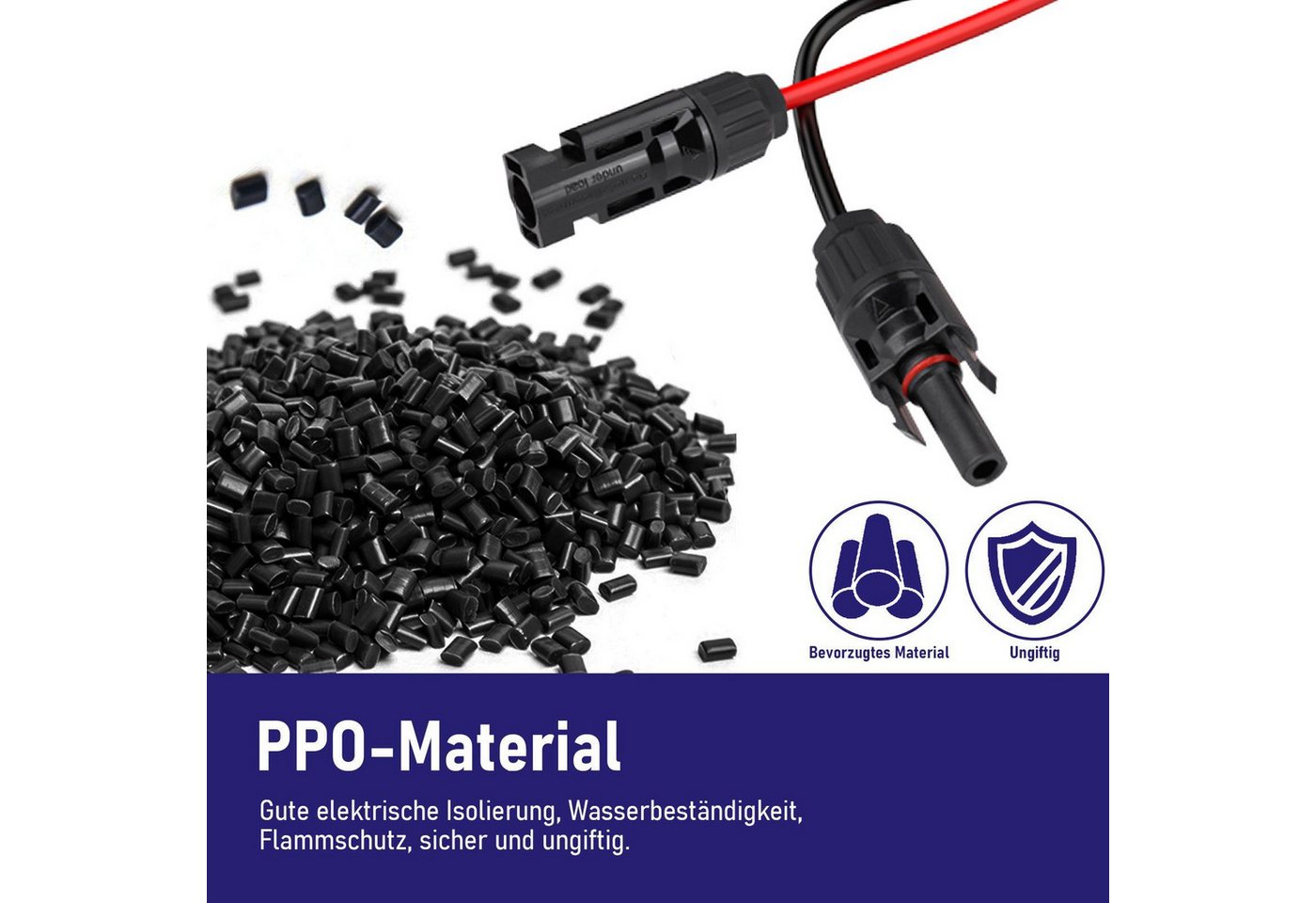 Rhein Beleuchtung Solarmodul Solarkabel, Verlängerungskabel mit Solarstecker (rot/schwarz, 6 mm), 0 W, Hochreiner Kupferkern und PPE-Material, (Set, 1-St., Geei – Bild 4 von 5