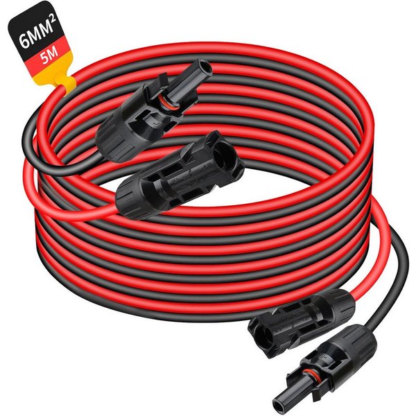 Rhein Beleuchtung Solarmodul Solarkabel, Verlängerungskabel mit Solarstecker (rot/schwarz, 6 mm), 0 W, Hochreiner Kupferkern und PPE-Material, (Set, 1-St., Geei