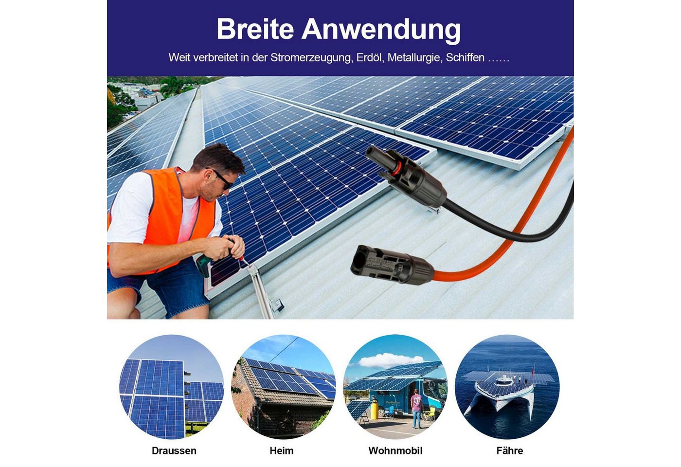 Rhein Beleuchtung Solarmodul Solarkabel, Verlängerungskabel mit Solarstecker (rot/schwarz, 6 mm), 0 W, Hochreiner Kupferkern und PPE-Material, (Set, 1-St., Geei – Bild 2 von 5