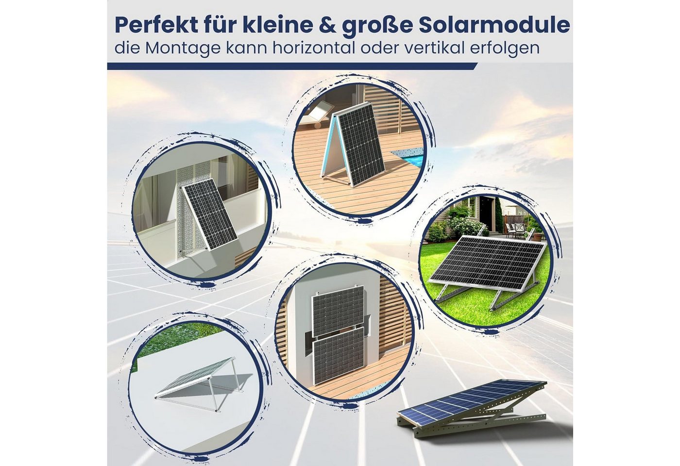 Rhein Beleuchtung Solarmodul Verstellbare Solarmodul-Halterung – 114 cm oder 118 cm, 0 W, Korrosionsbeständige Aluminiumlegierung, (Set, 8-St., Für PV-Module bi – Bild 2 von 5