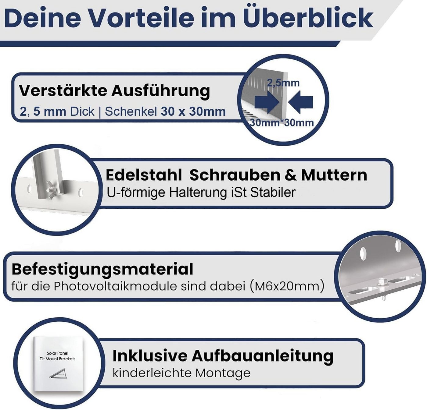 Rhein Beleuchtung Solarmodul Verstellbare Solarmodul-Halterung – 114 cm oder 118 cm, 0 W, Korrosionsbeständige Aluminiumlegierung, (Set, 8-St., Für PV-Module bi – Bild 3 von 5