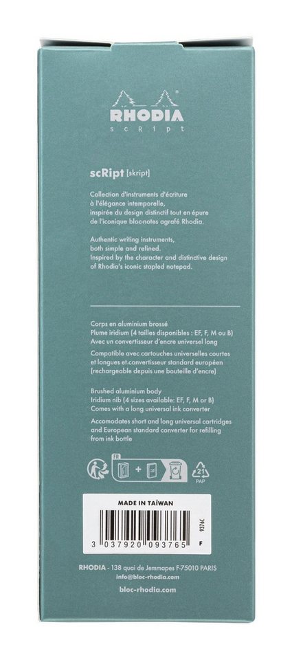 Rhodia Künstlerstift scRipt, Füllfederhalter, Federstärke F - Salbeigrün 9376C, Füllfederhalter – Bild 5 von 5