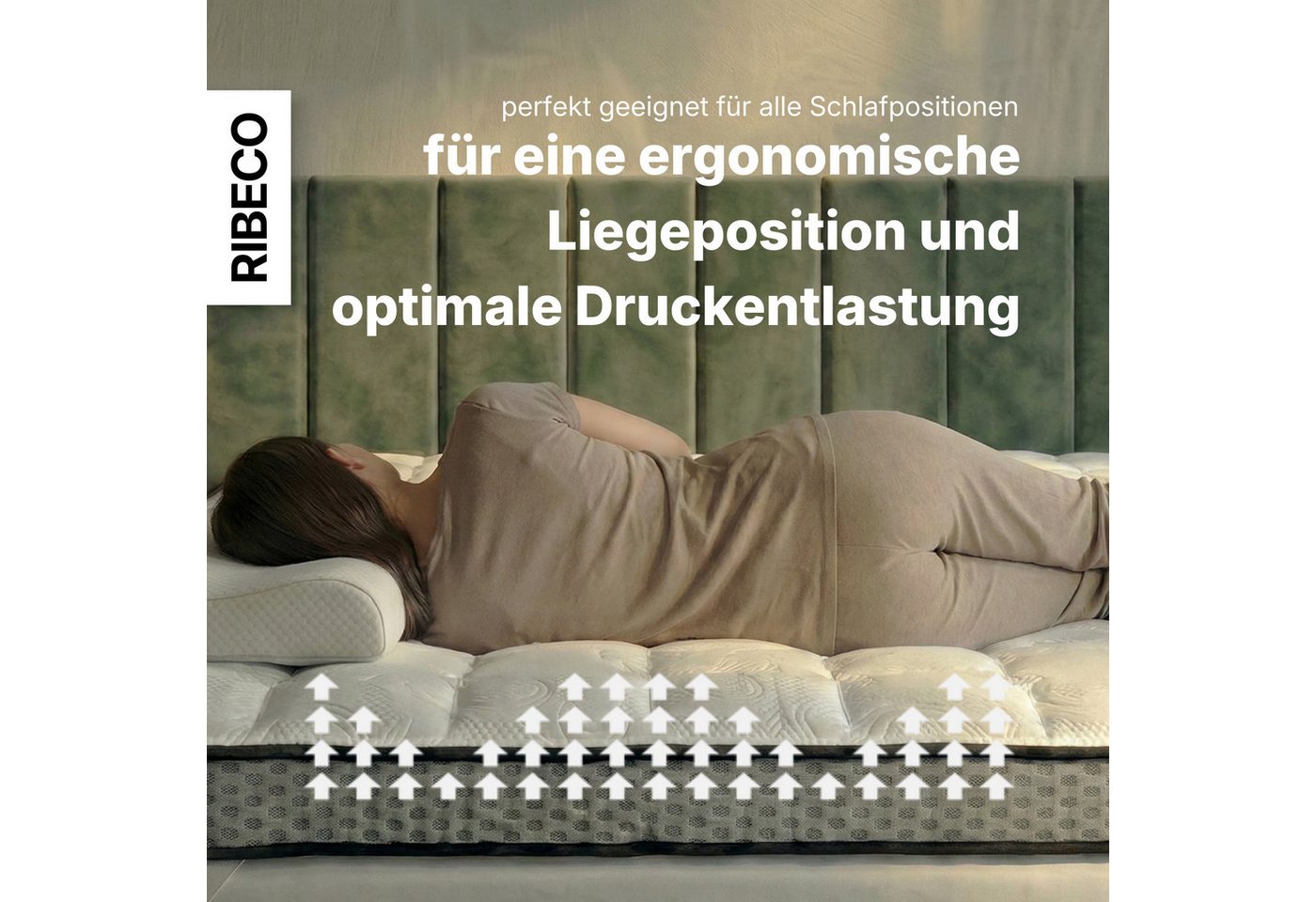 RIBECO, Topper Aaron, Topper 90x200 cm,180x200 cm, GRATIS dazu 1x Handtuch, 8 cm hoch, Gelschaum, Gelschaum, Matratze Boxspringbett geeignet, ergonomisch, Made  – Bild 3 von 5
