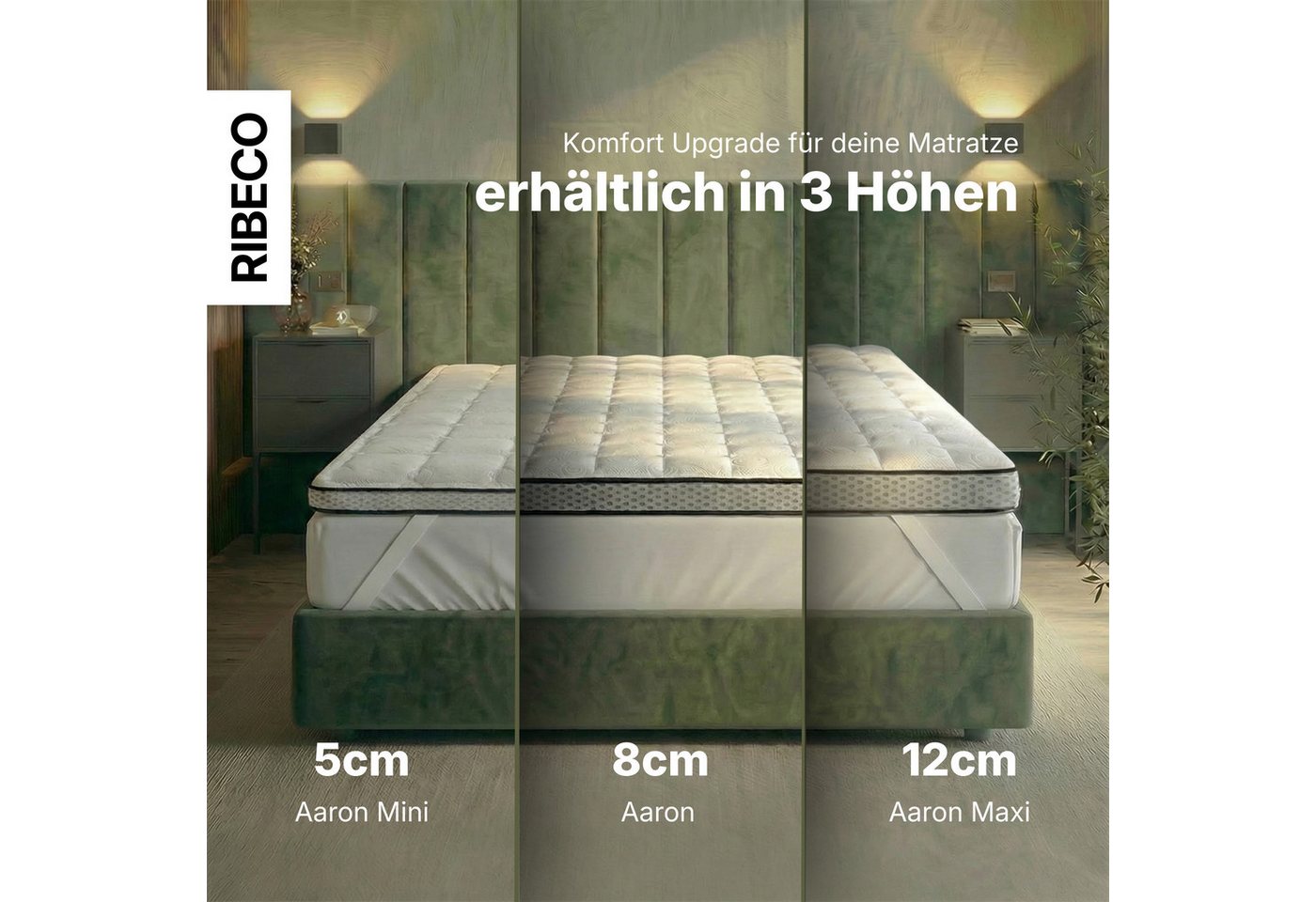 RIBECO, Topper Aaron, Topper 90x200 cm,180x200 cm, GRATIS dazu 1x Handtuch, 8 cm hoch, Gelschaum, Gelschaum, Matratze Boxspringbett geeignet, ergonomisch, Made  – Bild 4 von 5