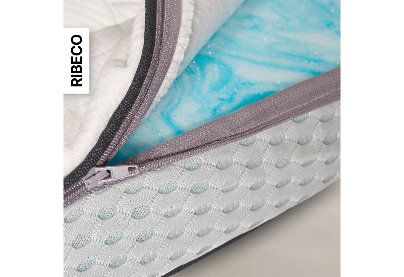 RIBECO, Topper Aaron, Topper 90x200 cm,180x200 cm, GRATIS dazu 1x Handtuch, 8 cm hoch, Gelschaum, Gelschaum, Matratze Boxspringbett geeignet, ergonomisch, Made  – Bild 5 von 5