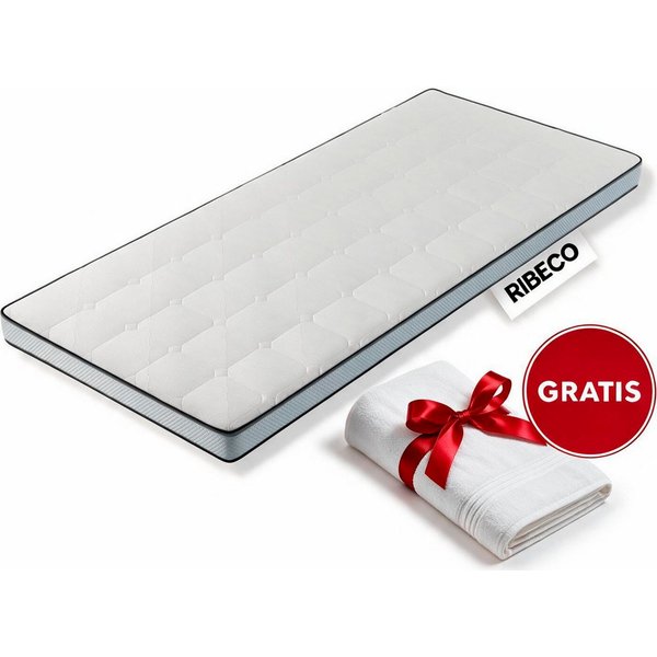 RIBECO, Topper Aaron, Topper 90x200 cm,180x200 cm, GRATIS dazu 1x Handtuch, 8 cm hoch, Gelschaum, Gelschaum, Matratze Boxspringbett geeignet, ergonomisch, Made 