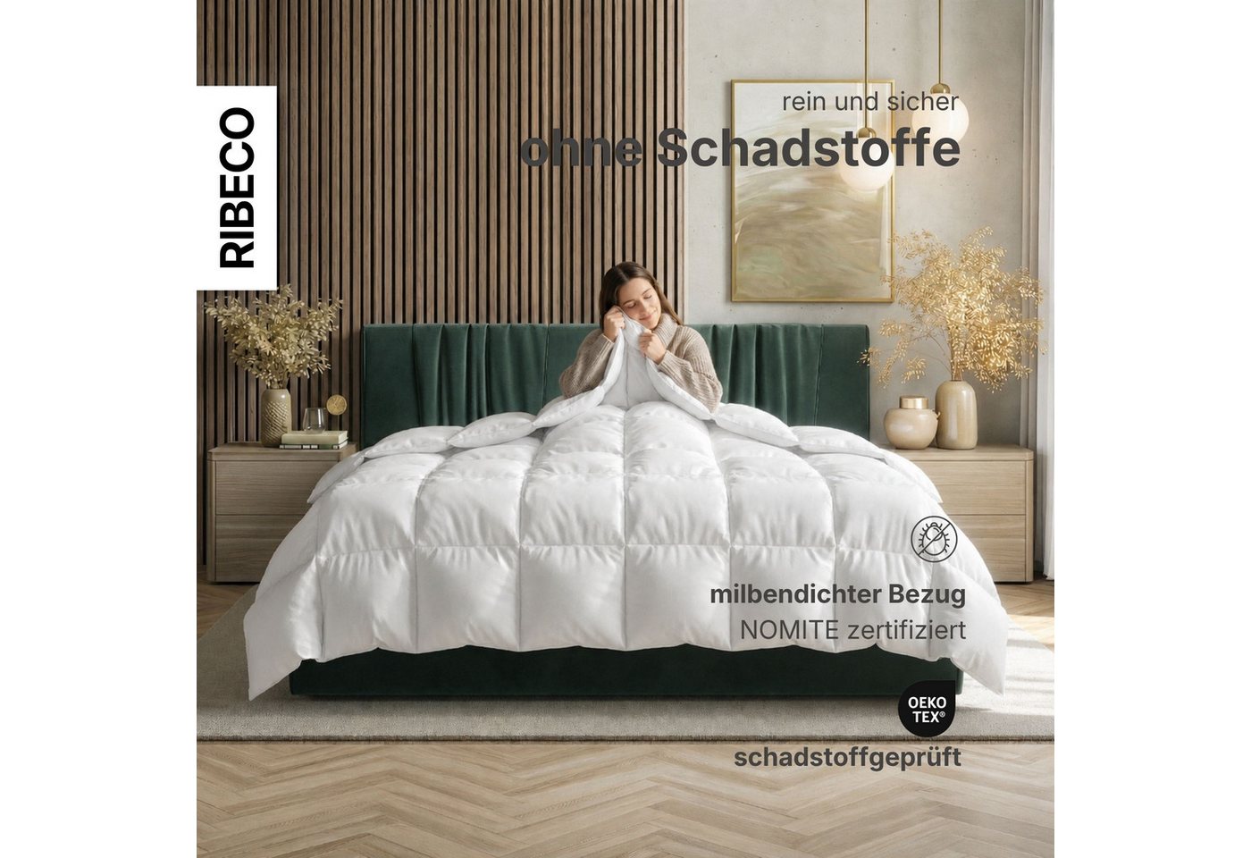 RIBECO Federbettdecke Laram, Bettdecken für Sommer oder Winter, Made in Germany, Füllung: 90% Federn, 10% Daunen, Bezug: 100% Baumwolle, Super Preis-Leistung, B – Bild 4 von 5