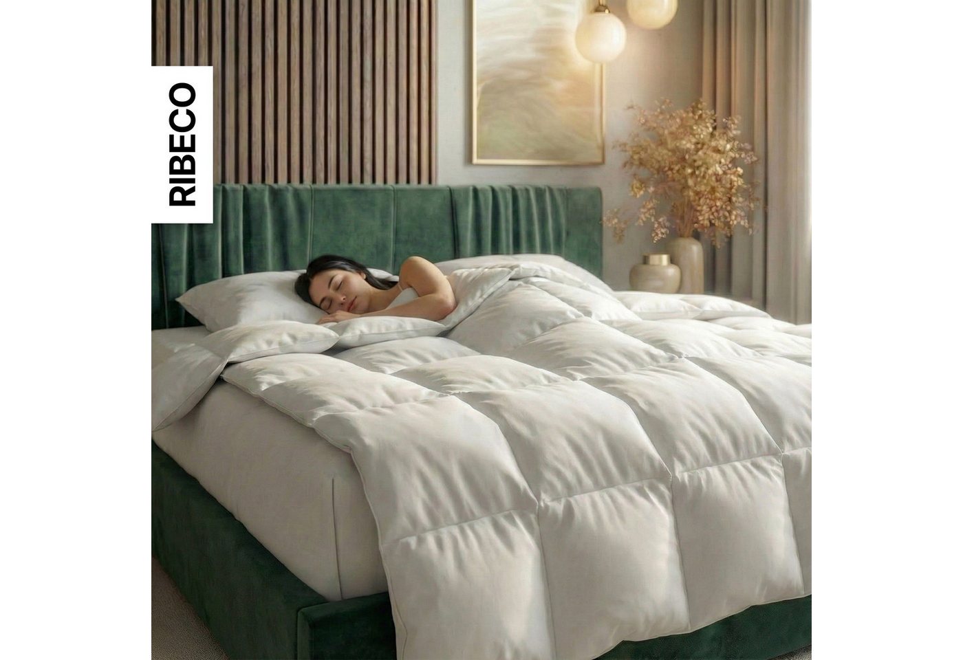 RIBECO Federbettdecke Laram, Bettdecken für Sommer oder Winter, Made in Germany, Füllung: 90% Federn, 10% Daunen, Bezug: 100% Baumwolle, Super Preis-Leistung, B – Bild 3 von 5