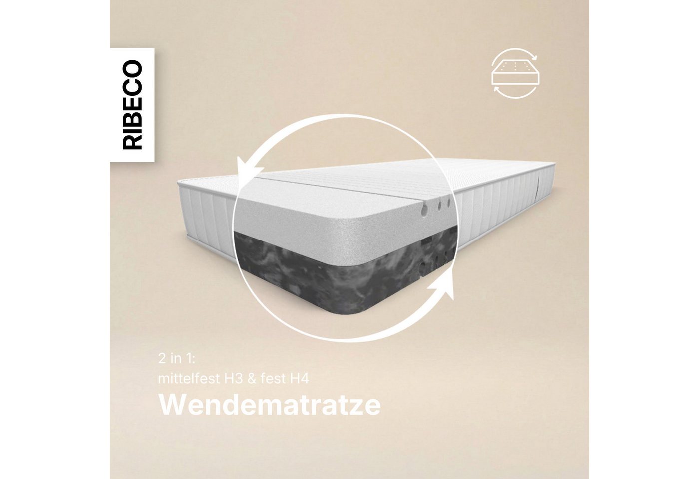 Komfortschaummatratze Omega, Wendematratze, 90x200, 140x200 cm und weitere Größen, RIBECO, 18 cm hoch, Wendematratze 2-in-1 Härtegrade mittelfest und fest – Bild 5 von 5