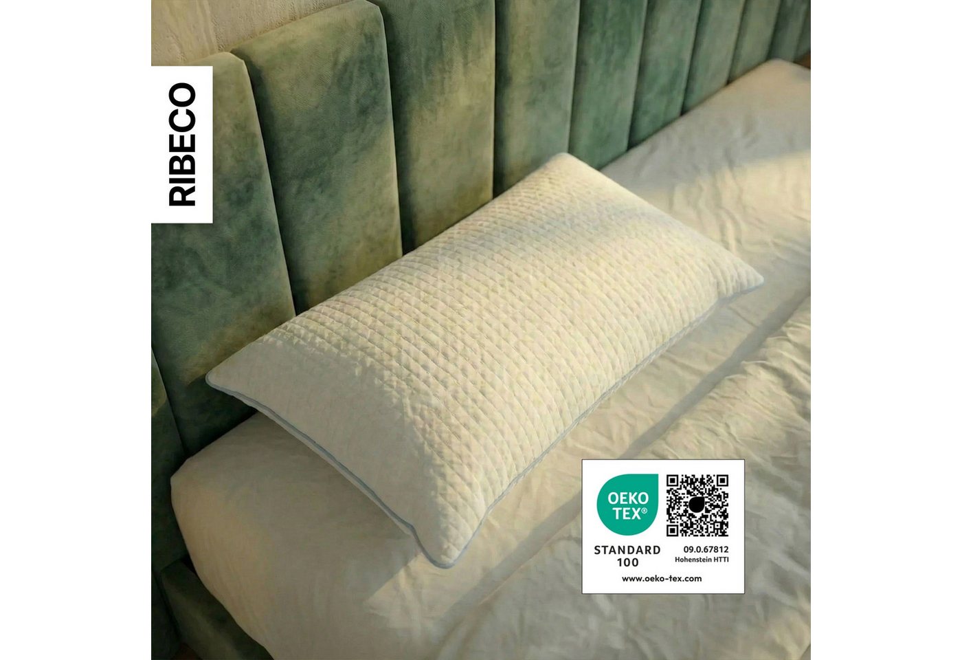 RIBECO Kopfkissen Olaf, 40x80 & 80x80 cm erhältlich, Füllung: Polyester, Bezug: Baumwolle & Polyester, mit kühlender Sommer- und weicher Winterseite! – Bild 5 von 5