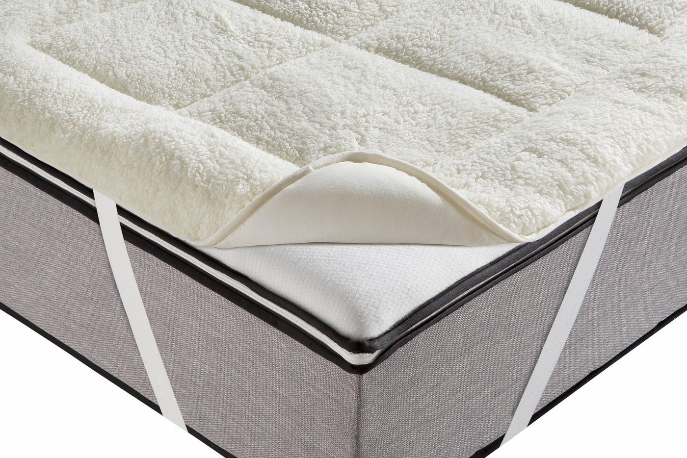 Matratzenauflage Luise, in Lammfloor Optik, 90x200 cm und weitere Größen RIBECO, Auflage beidseitig für Sommer und Winter nutzbar, waschbar bis 60°C – Bild 2 von 3