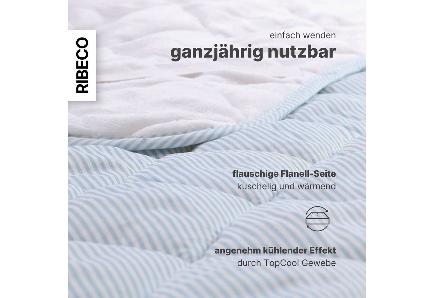 Matratzenauflage Top Cool, Auflage 90x200 cm, 120x200 cm, 180x200 cm, wendbar RIBECO, Matratzenschoner, mit über 1.400 positiven Kundenbewertungen! – Bild 4 von 5
