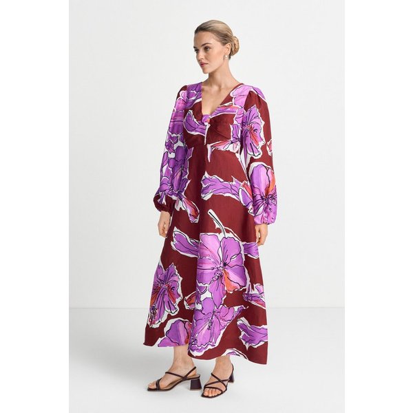 RICHROYAL Maxikleid aus Leinen-Mix, Allover Blumenprint