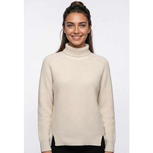 RICHROYAL Rollkragenpullover mit Seitenschlitzen, locker geschnitten, Materialmix mit Kaschmir