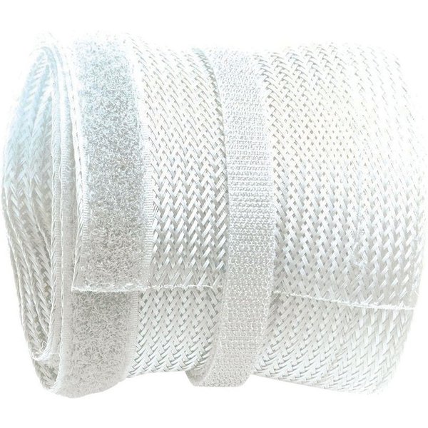 RICOO Geflechtschlauch Kabelschlauch mit Klettverschluss 2 Meter kürzbar Z9085W-2 (1-St), Kabelschlauch Kabelmanagement Kabelkanal flexibel Klettverschluss 2m