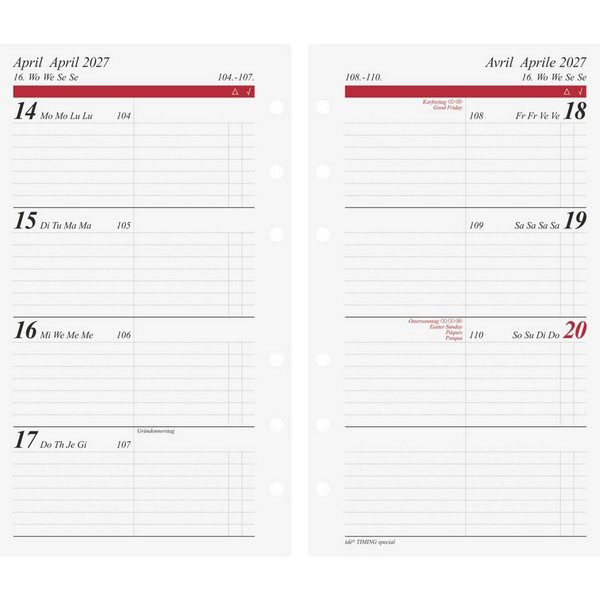 rido ide Terminplaner Wochenkalendarium Timing Special 8,7x15,3cm 1 Woche/2 Seiten 2027