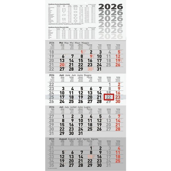RIDO Monatskalender, für 2027, 4 Monate im Überblick