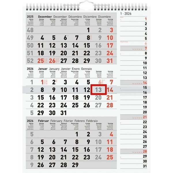 RIDO Monatskalender, für 2027, 3 Monate im Überblick