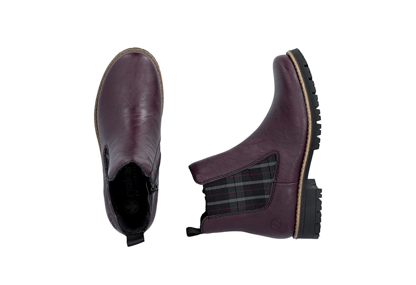 Rieker Chelseaboots Stiefelette, Boots mit kariertem Stretcheinsatz an der Seite – Bild 3 von 5