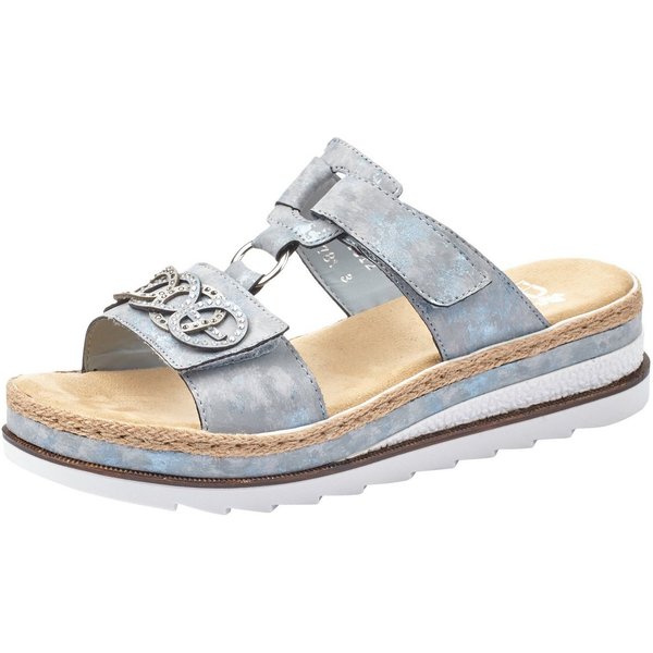 Rieker Pantolette, Plateau, Sommerschuh, Schlappen mit Strass-Stein-Verzierung