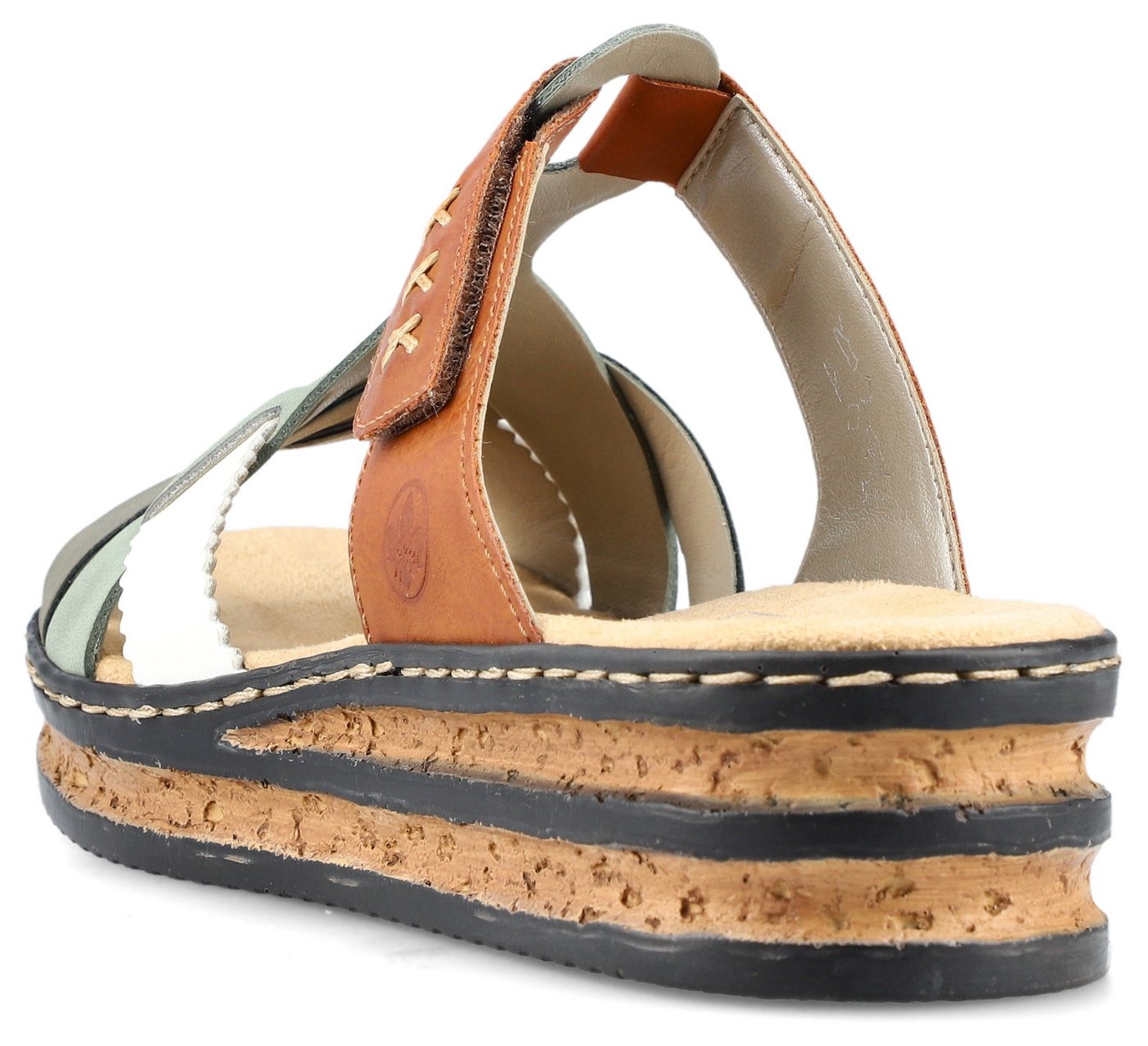 Rieker Pantolette, Keilabsatz, Sommerschuh, Schlappen mit praktischem Klettriemchen – Bild 2 von 5
