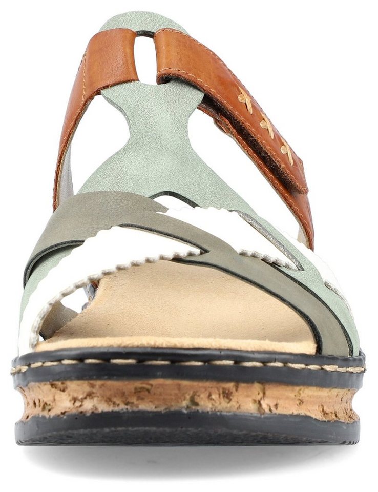 Rieker Pantolette, Keilabsatz, Sommerschuh, Schlappen mit praktischem Klettriemchen – Bild 4 von 5