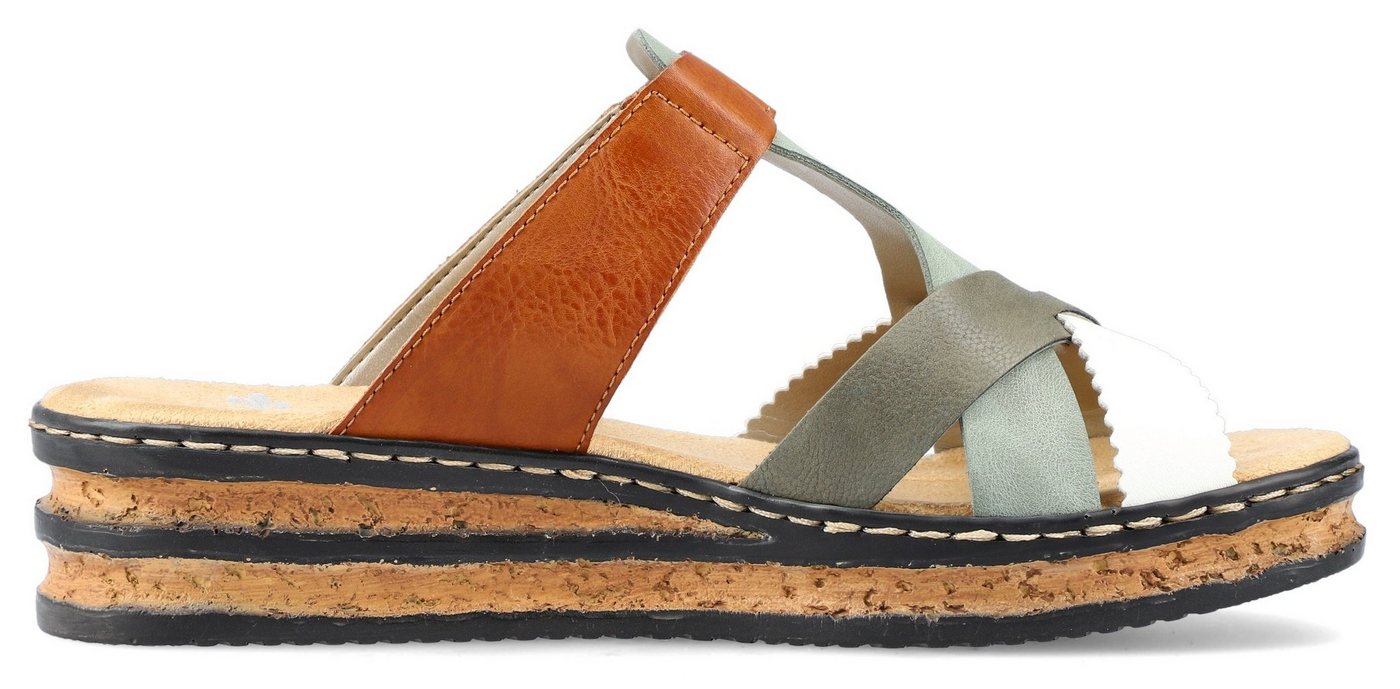 Rieker Pantolette, Keilabsatz, Sommerschuh, Schlappen mit praktischem Klettriemchen – Bild 5 von 5