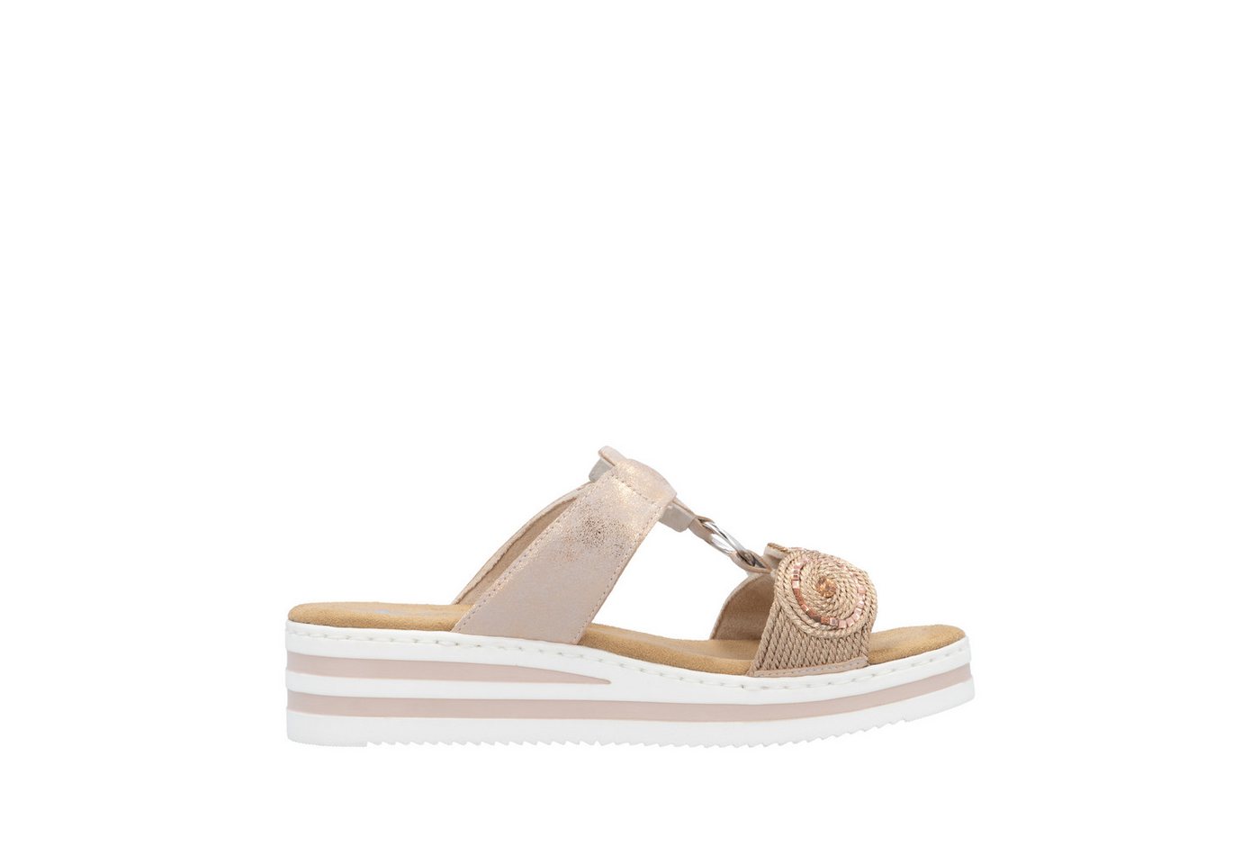 Rieker Pantolette Sommerschuh, Urlaubsschuh mit Glitzersteine, Metallic-Optik – Bild 5 von 5