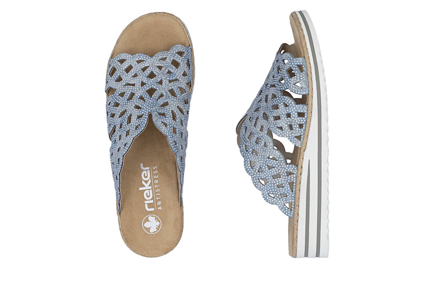 Rieker Pantolette Sommerschuh, Strandschuh, Hausschuh, Keilabsatz, mit Strass-Steinchen – Bild 3 von 5