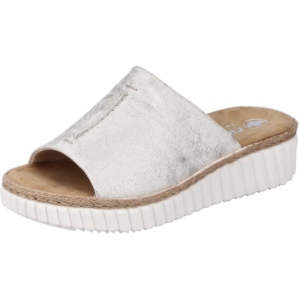 Rieker Pantolette, Keilabsatz, Sommerschuh, Schlappen mit Juterahmen an der Laufsohle