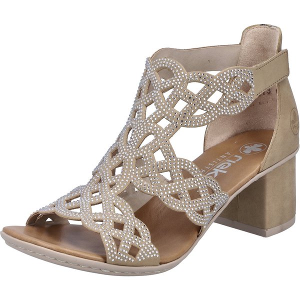 Rieker Sandalette Sommerschuh, Schaftsandale, Urlaubschuh, Blockabsatz mit Glitzersteine