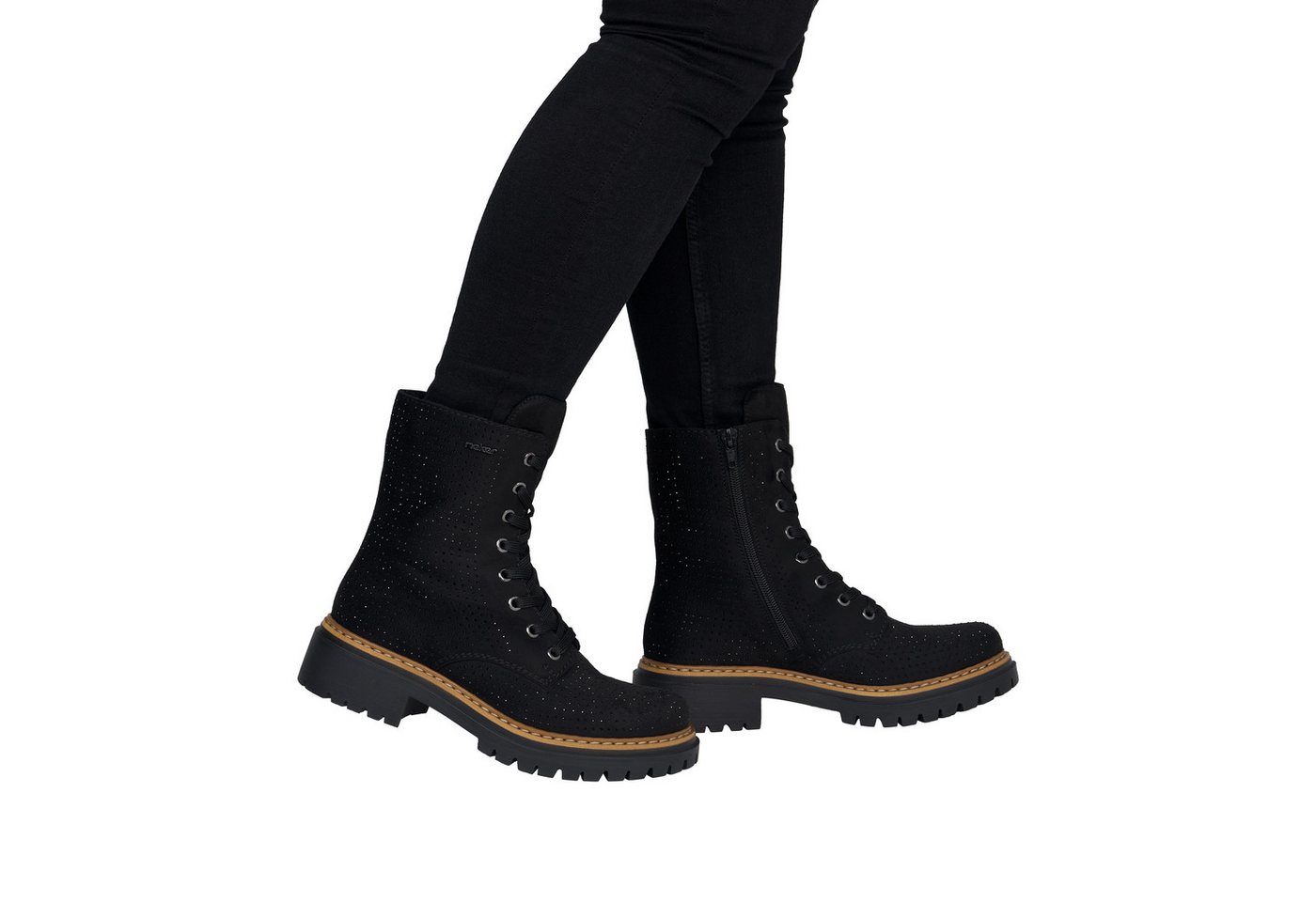 Rieker Schnürboots Schnürstiefelette, Blockabsatz, mit Glitzersteinchen verziert – Bild 4 von 5