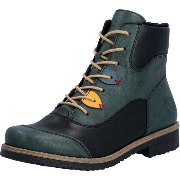 Rieker Schnürstiefelette Boots, Schnürboots, Blockabsatz mit bunten Applikationen