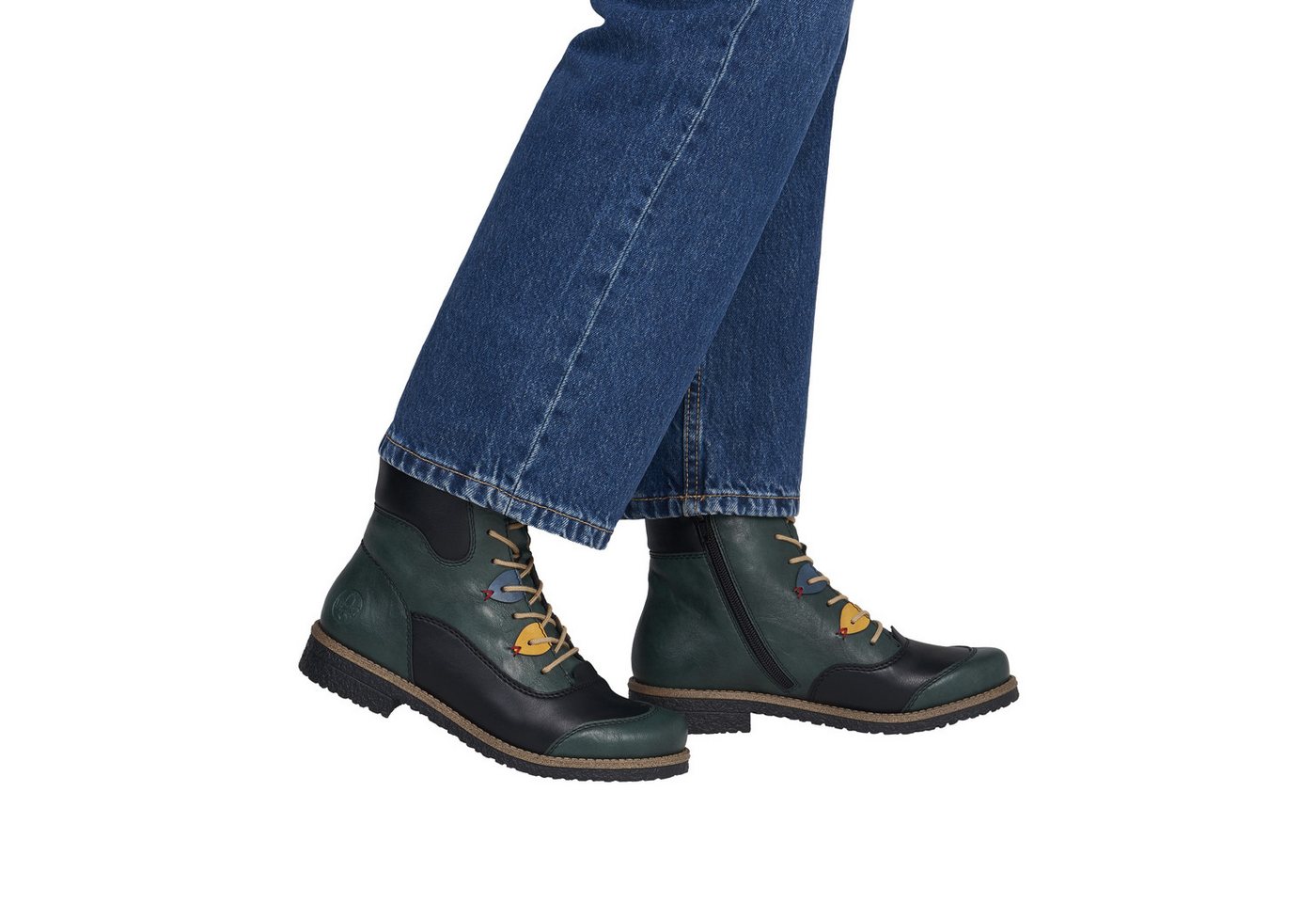 Rieker Schnürstiefelette Boots, Schnürboots, Blockabsatz mit bunten Applikationen – Bild 2 von 5
