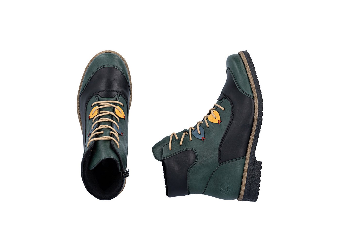 Rieker Schnürstiefelette Boots, Schnürboots, Blockabsatz mit bunten Applikationen – Bild 3 von 5
