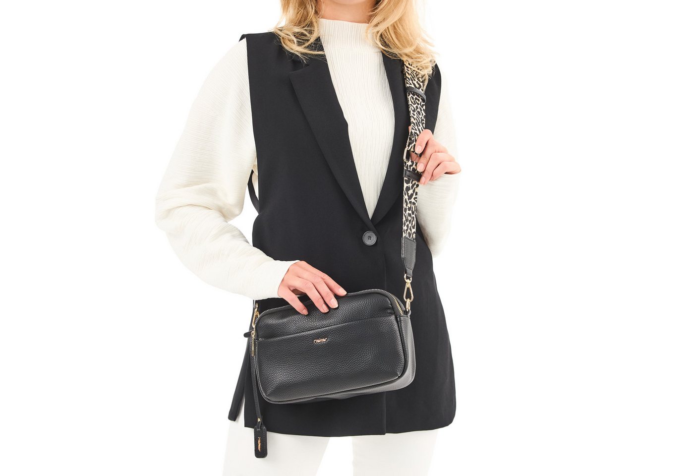 Rieker Umhängetasche, Damen Schultertasche, Handtasche mit zwei Reißverschlüssen – Bild 2 von 5