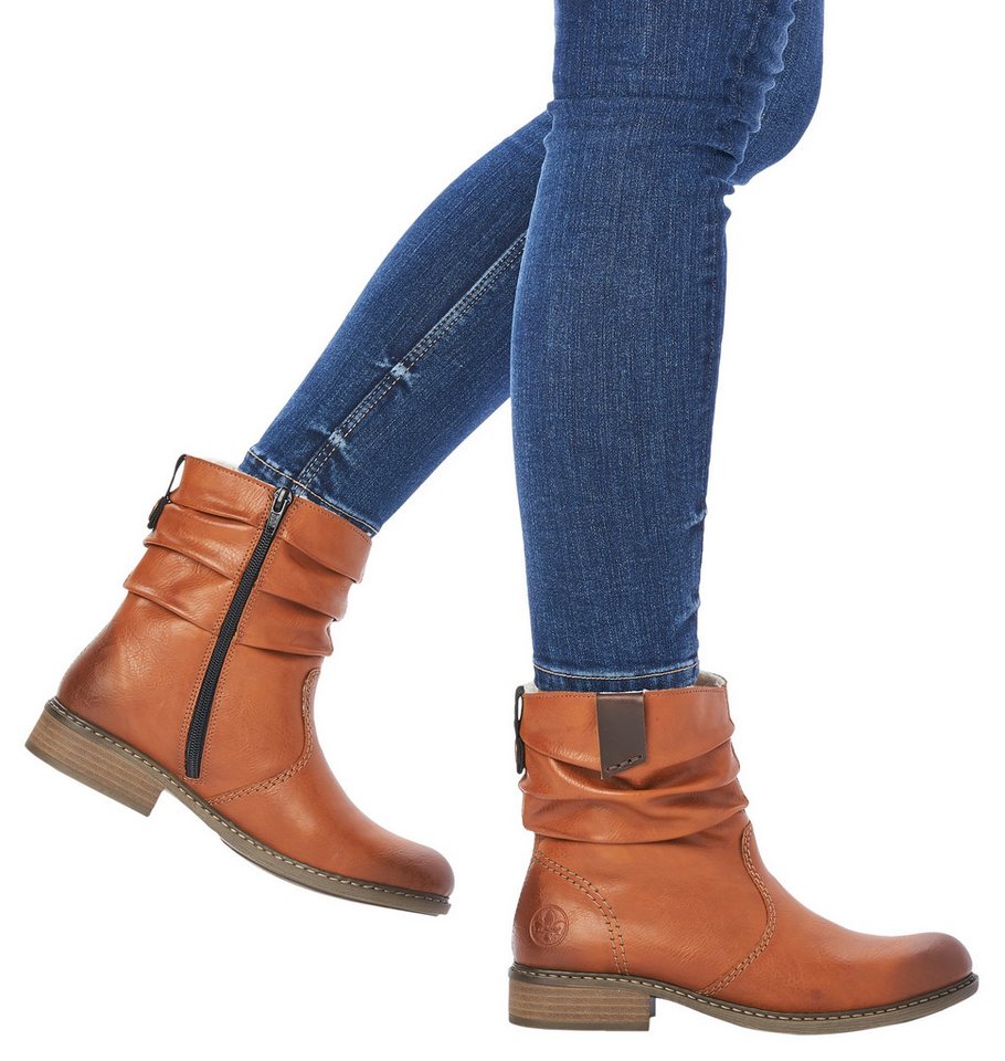 Rieker Winterboots, Winterstiefelette, Blockabsatz, Warmfutter, geraffter slouchy Schaft – Bild 3 von 5