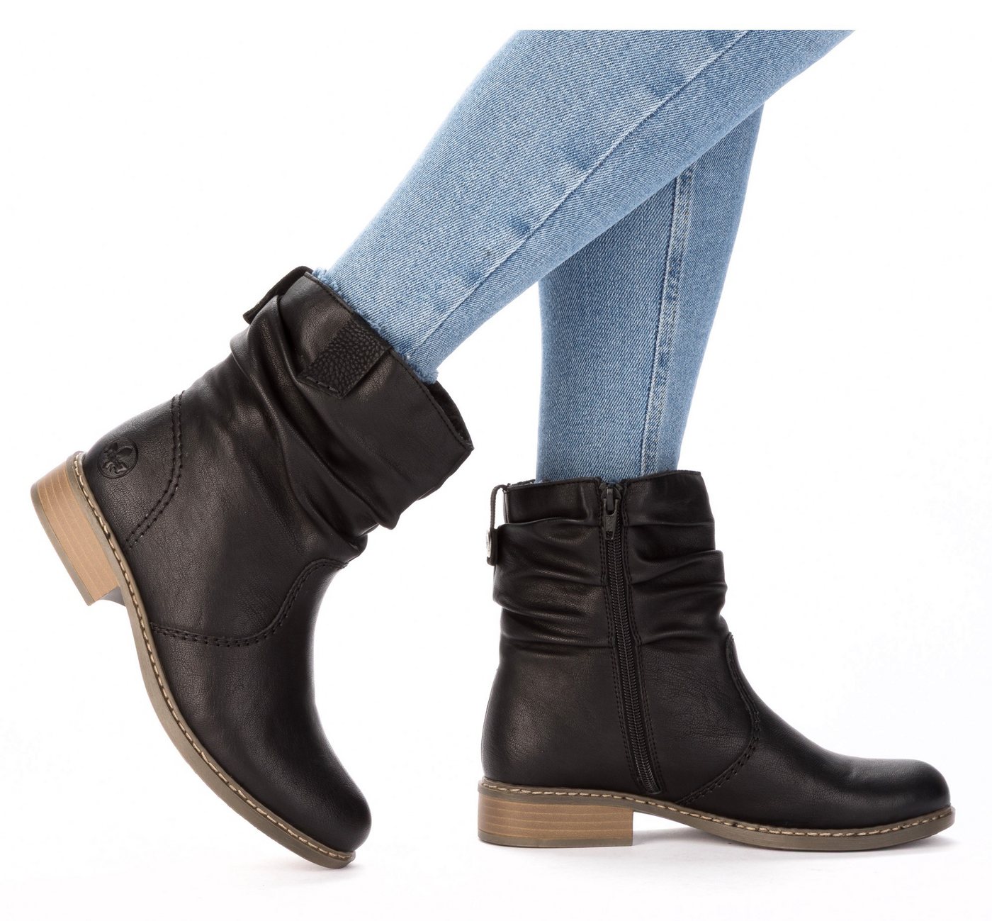 Rieker Winterboots, Winterstiefelette, Blockabsatz, Warmfutter, geraffter slouchy Schaft – Bild 3 von 5