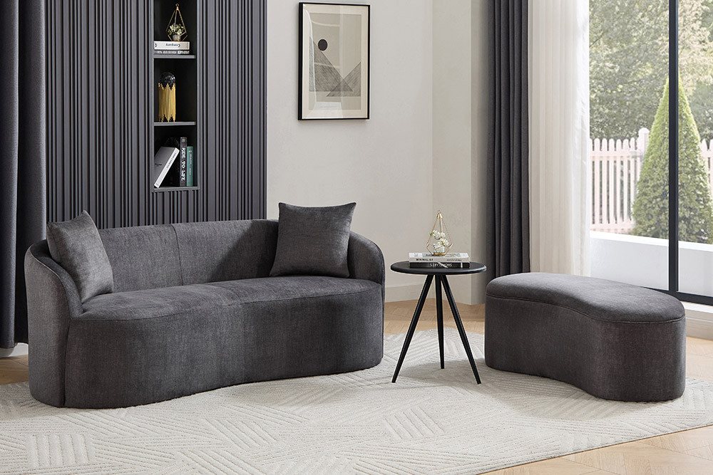 riess-ambiente 2-Sitzer ELEMENTAL 180 cm graphit grau – Samt, Federkern, inkl. Zierkissen, Einzelartikel 1 Teile, Rundumbezogene Couch - ideal für Wohnzimmer, A – Bild 4 von 5
