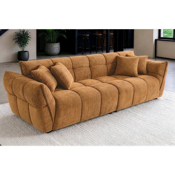 riess-ambiente 3-Sitzer CLOUD 260cm senfgelb - Samt, XXL Couch, inkl. 4 Kissen, Nosagefederung, Einzelartikel 1 Teile, Bigsofa im Modern Design - ideal für Wohn