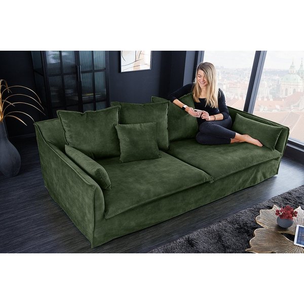riess-ambiente 3-Sitzer HEAVEN 210cm dunkelgrün · Hussensofa mit Kissen und abnehmbaren Bezug, Einzelartikel 1 Teile, Wohnzimmer-Couch · Samt-Bezug · Federkern-