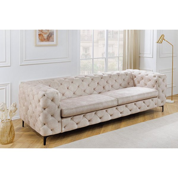 riess-ambiente 3-Sitzer MODERN BAROCK 235cm champagner beige – Samt, Federkern, Einzelartikel 1 Teile, Chesterfield-Design mit Ziersteppung – ideal für Wohnzimm