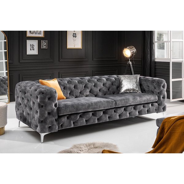 riess-ambiente 3-Sitzer MODERN BAROCK 235cm grau · 3-Sitzer Couch aus Samt mit Federkern, Einzelartikel 1 Teile, Wohnzimmer · Sofa · Taschenfederkern · Chesterf